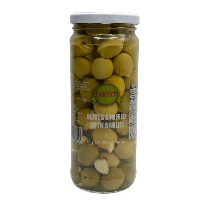 Sanniti Green Olives Stuffed With Garlic, 15.5 Oz