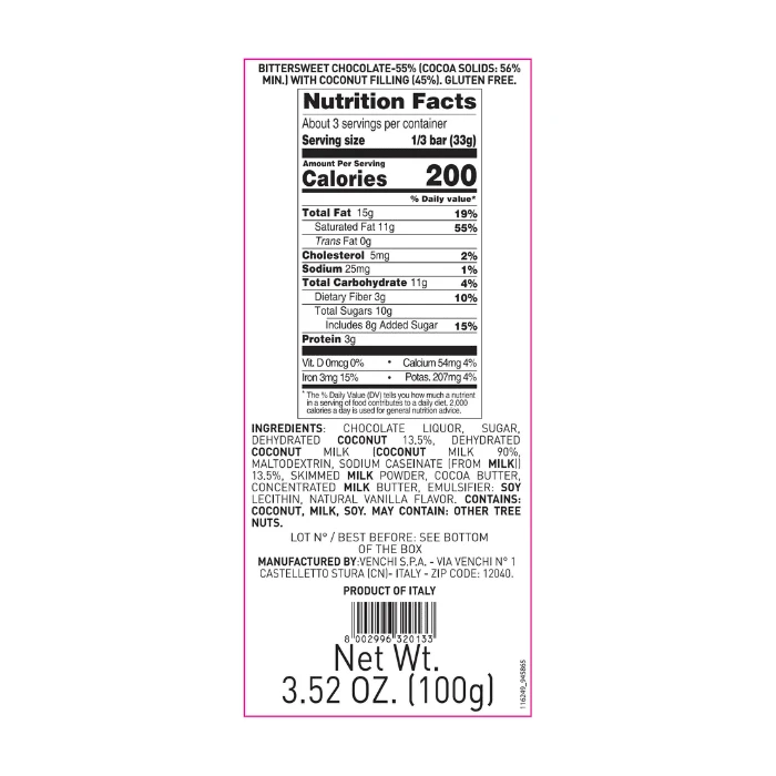 Venchi Cocoa Crema Chocolate Bar, 3.52 Oz - Image 2