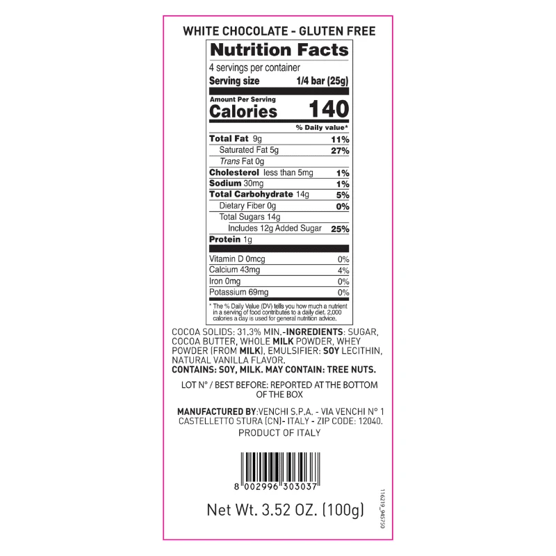 Venchi White Chocolate Bar, 3.52 Oz - Image 2